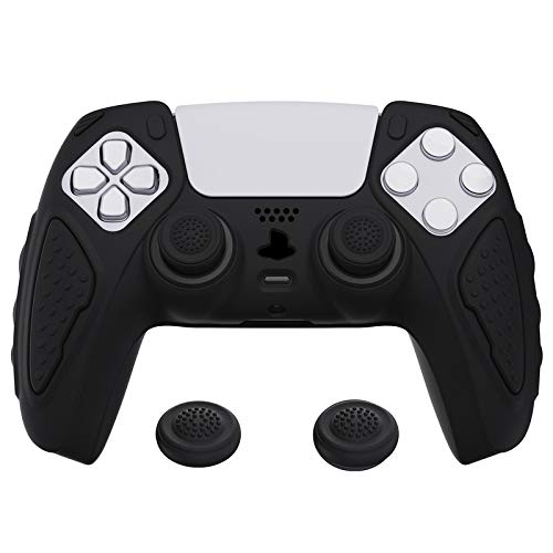 PlayVital Edición Knight Funda Silicona Carcasa de Goma Antideslizante para Control Playstation 5, Protector Tacto Suave con Tapas para Joysticks para Mando de PS5 DualSense - Negro