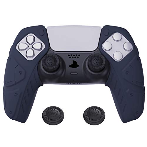 PlayVital Edición Mecha Oscuro Azul Funda de Silicona Suave para DualSense 5, Protector de Goma Ergonómica con Tapas para Joysticks para Mando PS5 - Compatible con Estación de Carga