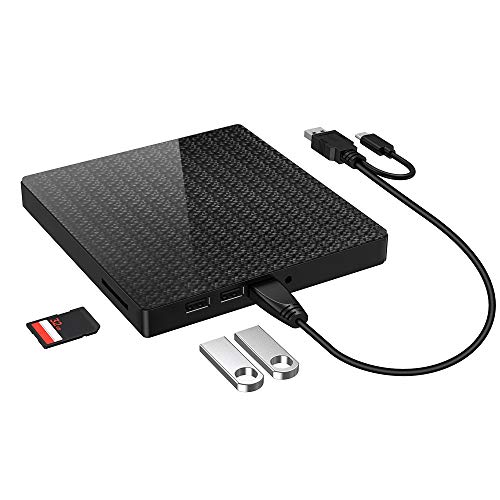 RAYROW Unidad Externa de CD DVD, USB 3.0 Tipo C Puerto Dual Portátil Grabadora y grabadora portátil de CD-RW/VCD-RW Unidad de bajo Ruido para MacBook, computadora portátil, Win 7/8/10 / XP (Negro)