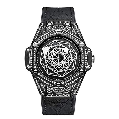 Reloj De Moda De La Moda De Diamante, Reloj De Cuarzo Deportivo A Prueba De Agua para Hombre,Negro