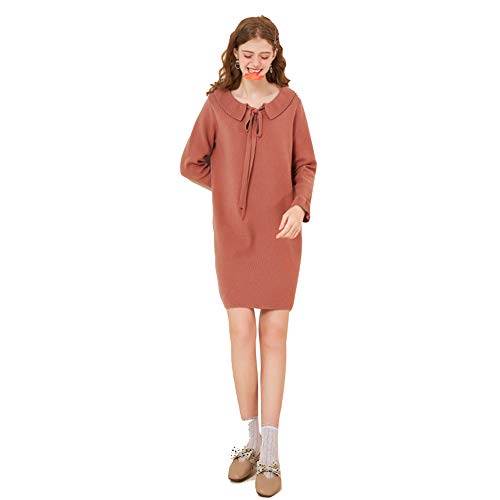 RENJIANFENG Muñeca Collar Jumper Vestido De Mujer Hoja De Loto Acampanado Mangas Vestido De Manga Larga Suéteres Cables Gruesos De Punto Suéter Suéter Flojo Cómodo Vestido De Otoño Invierno,Naranja,M