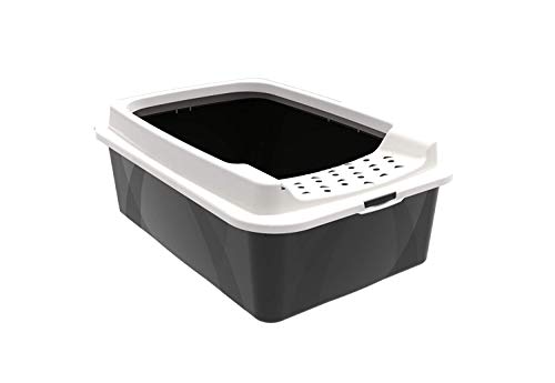 Rotho Bonnie, caja de arena baja con entrada superior, Plástico PP sin BPA, Blanco/ Negro, M 57.2 x 39.3 x 20.9 cm