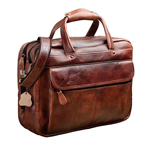 RSZHHL maletín Hombres de Cuero Caballo Loco Antiguo diseño Vintage maletín de Negocios Bolsa para computadora portátil Bolso de Mensajero agregado de Moda Cartera 7146-d   Vino