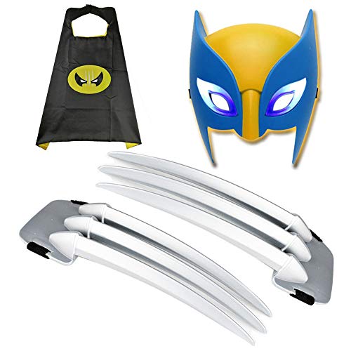 RTGE Plástico ABS Seguro Juguetes para niños Garras de Wolverine Claws (Juego de 3 Piezas) Película Cosplay Props Capa + máscara Aplicar a Disfraces de Halloween Masquerade