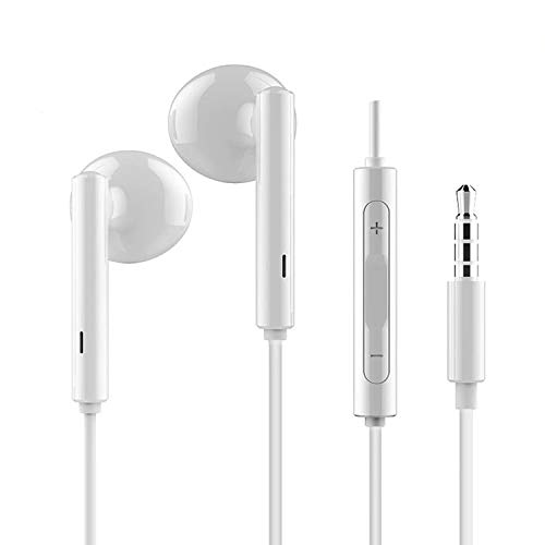 RURUI Auriculares Cable Auriculares con Microfono Auriculares Movil Control de Volumen Compatible con Teléfonos Celulares Jack 3.5mm, Blanco