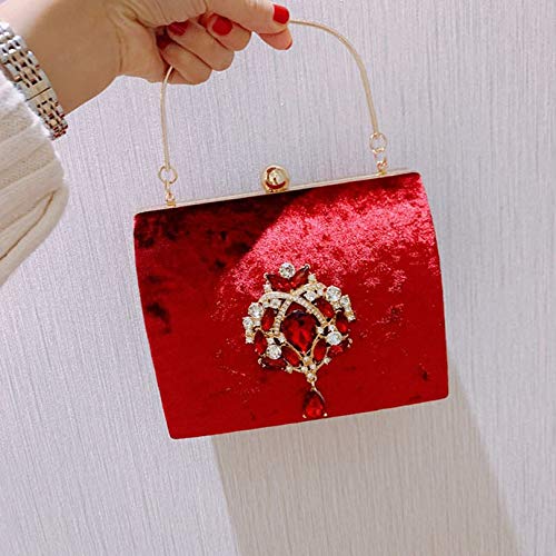 San-Hai Bolso de la Noche del Bolso de la Noche del Embrague de Cristal para la Bolsa de Boda San-Hai (Color : Red, Size : 23X15X4CM)