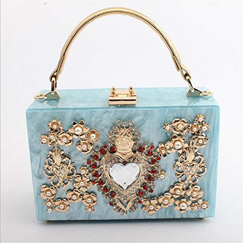 San-Hai Bolso Femenino Lady Designer Embrague Bolsa de Embrague Vestido de Noche Mini Mini Party Style Bag San-Hai (Color : Blue, Size : 19.8X8X13CM)