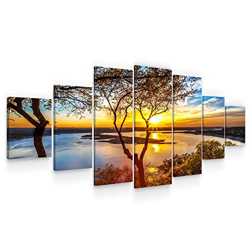 Startonight Grande Cuadro sobre Lienzo Puesta de sol en el Lago, Impresion en Calidad Fotografica Enmarcado y Listo Para Colgar Diseño Moderno Decoración XXL Formato Multipanel 7 Piezas 100 x 240 CM