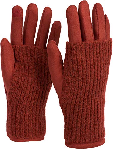 styleBREAKER guantes de mujer de tela para pantallas táctiles con puños de punto amovibles, guantes con dedos, invierno 09010021, color:Oxido