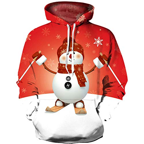 Suéter Impreso En 3D,Unisex Sudadera Casual 3D Impreso Rojo Muñeco De Nieve Hoodie Sweatshirt Sudadera Con Capucha Con Bolsillos Par Camisa-Yx0114-Baseball Uniforme Top Coat Para Estudiantes-S/M