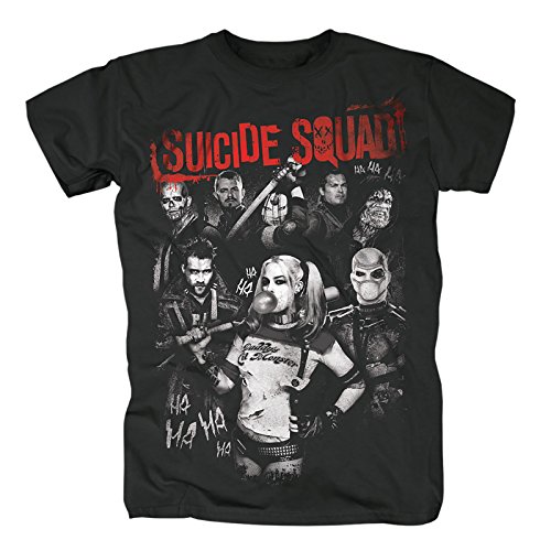 Suicide Squad - Camiseta de manga corta, diseño de Characters, color negro Negro L