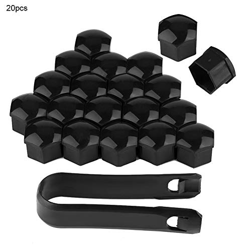 Tapas para Tuercas, 20 Unids Tapas para Tuercas de Rueda de Coche Tapa de Tornillo Tornillos de 19 mm Exterior Decoración a Prueba de Polvo Negro(Black)