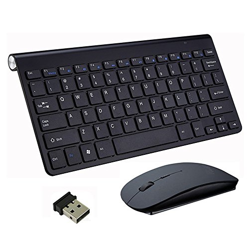 Teclado Inalámbrico y Mouse, EONANT Teclado 2.4G y Mouse Combo Set Ratón Ajustable Compacto de Tamaño Completo para DPI, Windows, Surface, Android Smart TV-UK Layout (Negro)