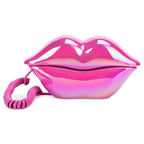 Teléfono con forma de labio rojo, teléfono fijo de escritorio Interesante teléfono de labio único Galvanoplastia Rosa rojo Forma de boca sexy Teléfono con cable Regalo para el hogar, oficina, tiendas,