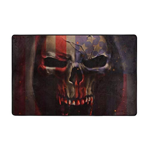 Throwpillow Alfombra de baño Alfombra Antideslizante,Cráneo en Hood Bandera de América Dios de la Muerte, Grim Reaper.Scrowcrow, Halloween Dark 29.5X17.5in