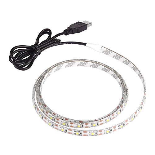 Tira de luces LED USB, de Vangonee, color blanco frío, CC 5 V, 1 m, impermeable, 3528 SMD, 60 LED, tira de luces con mando a distancia para TV, dormitorio, fiesta, decoración del hogar