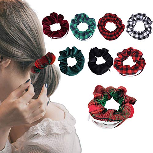 Tixiyu 8pcs mujeres tocado de pelo niñas Navidad Scrunchie cremallera bolsillo corbata para el pelo señoras banda tocado accesorios para el cabello 11 x 4 cm