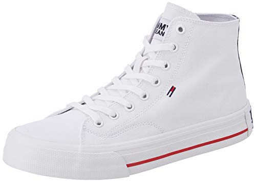 Tommy Hilfiger Classic Mid Tommy Jeans Sneaker, Zapatillas Altas para Hombre, Blanco (White Ybs), 43 EU