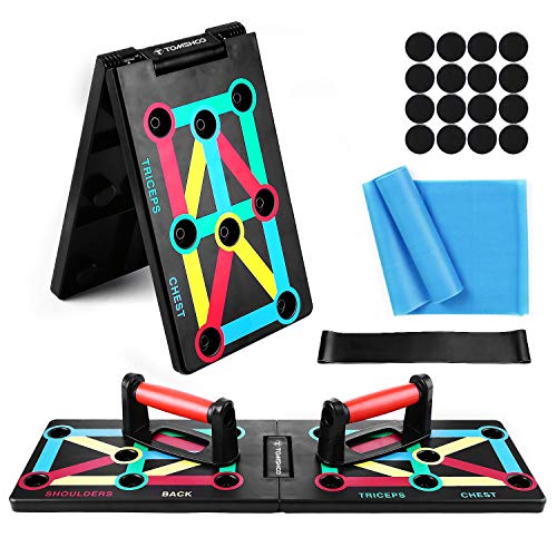 TOMSHOO 12-en-1 Push Up Board, Tablero Plegable Multifuncional con Código de Color, Mango, Banda Elástica para Ejercicios en el Hogar