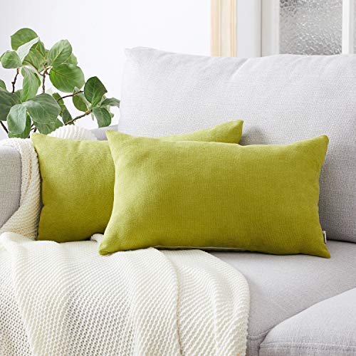 Topfinel Juego 2 Fundas Cojines Sofas de Algodón Lino Chenilla Duradero Almohadas Decorativa de Color sólido para Sala de Estar, sofás, Camas, sillas 30x50cm Verde Mostaza