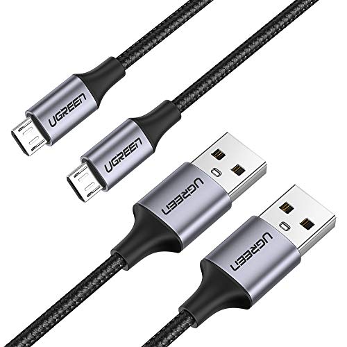 UGREEN Cable Micro USB 2 Pack, 18W Cable Cargador Carga Rápida, Cable Android de Nylon Trenzado para Samsung S7 S7edge S6 J7 J4+ A10, Huawei P10 Lite Y7 Y6, Xiaomi Mi A2 Lite, Redmi 7, PS4, Sony(2M)