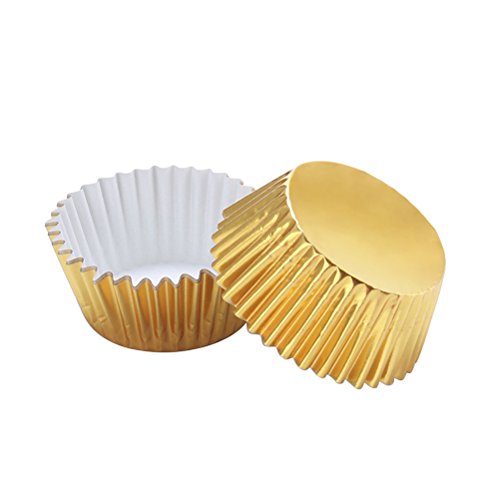 ULTNICE Moldes para Cupcakes Muffins Capsulas Magdalenas de Aluminio 100 Unids (Oro)