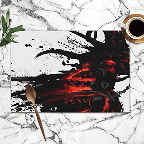 Water-wave Manteles Individuales Conjunto de 6, Fiery Knight Chaos Armadura de Placas Rojo Abstracto 3D Animales Fauna Salvaje Resistente al Calor Manteles Individuales Manteles 12X18 Pulgadas