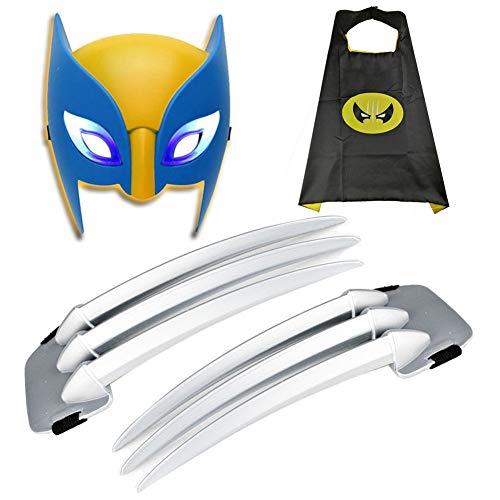 WEW Juego de 3 Piezas Plástico ABS Seguro Niños Garras de Wolverine Claws Juguetes Película Cosplay Props Capa + máscara Aplicar a la Mascarada de Disfraces de Halloween