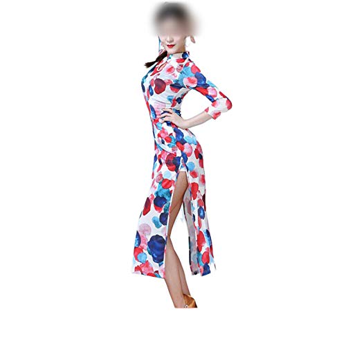 who-care Chino Cheongsam Vestido para las Mujeres Elegante Sexy Vestido de Baile Floral Impresión Alta Split Slim Oriental Qipao Plus Tamaño 17Colors