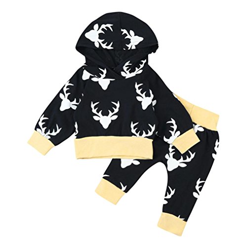winwintom Nuevo 2PCS Little Deer Printed Toddler Infant Baby Boy Girl Set Set Antler Hoodies Tops + Pantalones Trajes (12 Meses, Azul)