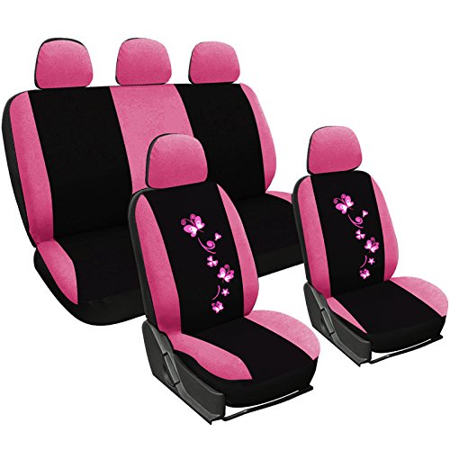 WOLTU AS7252 Fundas de Asiento Universales para Fundas de Asiento de Coche Fundas de Asiento Cubre Protección, Bordado de Mariposa, Negro-Rosa