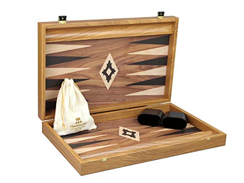 Wooden Manopoulos Backgammon Set Walnut- 23" Storage Racks Included