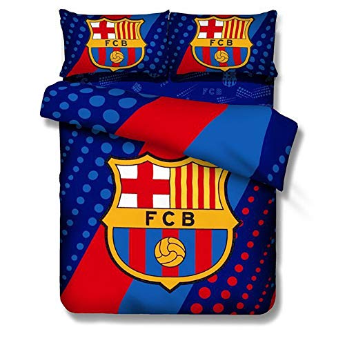 WZPL Juego De Tres Piezas De Sábanas De Balón De Fútbol De La Copa Mundial De Algodón 100% Juego De Tres Piezas De Cama Estampada Barcelona (a,Sheets 150 * 205cm)