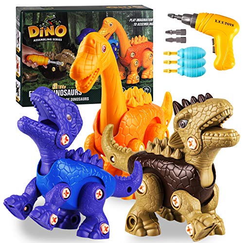 Yojoloin Dinosaurios Juguetes con Taladro Eléctrico,uego Construccion Puzzle Dinosaurios Incluyen Brachiosaurus Spinosaurus y Ankylosaurus para Niños y Niñas 3 4 5 6 7 8 Años