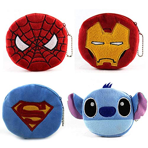 YUNDING Superhéroes Muñecas De Felpa 4 Unids/Lote 10 * 11cm Felpa Monedero De La Moneda De La Caricatura Animal Tarjeta De Hoy Auriculares Cartera Niños Mini Bolso Superman Niñas Niño Regalo