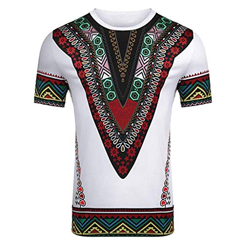 YWLINK Hombre Estilo Nacional Moda Impresa Africana Camiseta Manga Corta Camisa Informal Top Blusa Deportes Al Aire Libre Fiesta Actividad Rendimiento(Blanco,XXL)