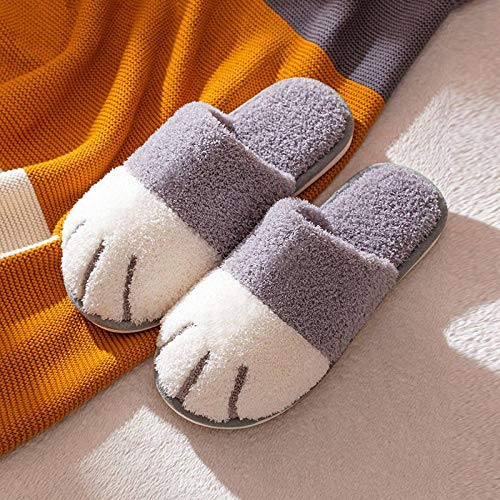 Zapatillas Mujeres Algodón Pantuflas,Winter House Caliente Fur Slipers Para Las Mujeres Lindo Gato Pata Dormitorio Cálido Zapatos De Felpa Antideslizante Interior Mujeres Gris Peluche Zapatillas C