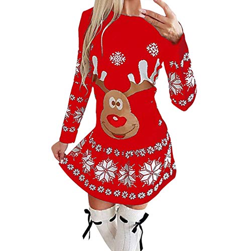 Zilosconcy Vestido Mujeres Navidad Mini De Manga Larga con Estampado NavideñO Mono Vestir Faldas Camisas Sudadera Abrigos