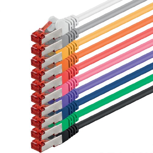 1m - 10 Colores - 10 Piezas - CAT6 Ethernet LAN Cable de Red Set 1000 Mbit/s Patchkabel CAT6 S-FTP Doble blindado PIMF 250MHz halógenos Compatible con CAT5 CAT6a CAT7 CAT8 Patch Panel