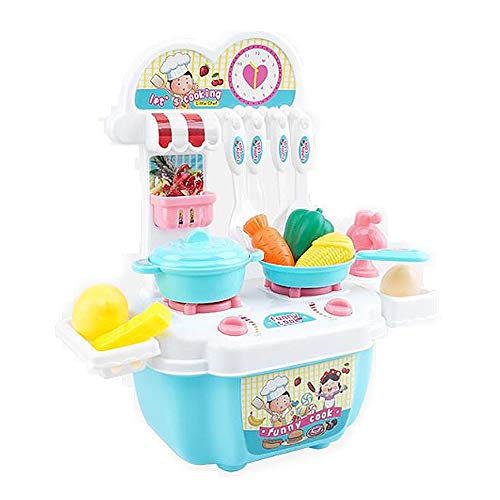 22 Unids / Set Mini Simulación Utensilios De Cocina De Juguete, Juego De Roles De Cocina Simulado Niños Almacenamiento De Juguetes Utensilios De Cocina Vajilla Utensilios De Regalo para Niños (Azul)