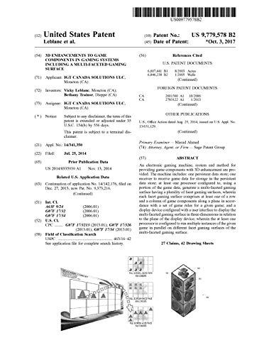 3D enhancements to game components in gaming systems including a multi-faceted gaming surface: United States Patent 9779578 (English Edition)