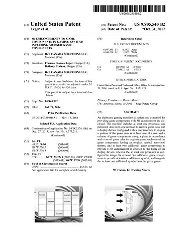 3D enhancements to game components in gaming systems including merged game components: United States Patent 9805540 (English Edition)