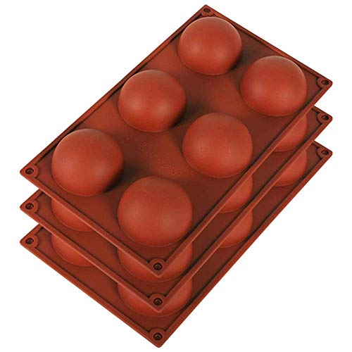 3pcs moldes de silicona de 6 agujeros para chocolate, pasteles, gelatina, pudín, jabón hecho a mano, jabón hecho a mano, forma redonda, media esfera, molde de silicona antiadherente