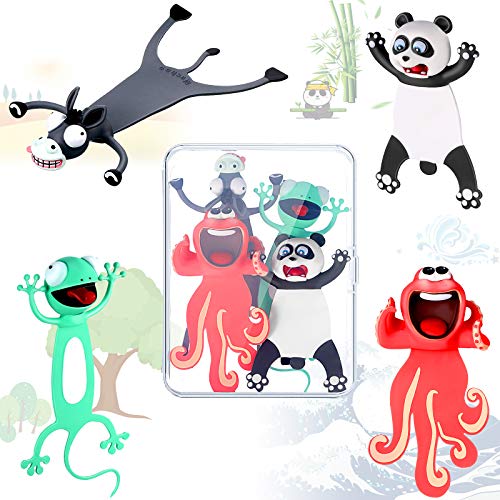 4 Marcadores de Libro de Animal Loco 3D Marcador de Libros de Animales de Dibujos Animados Divertidos Marcapáginas de Amigos Aplastados de Papelería Animales Lindos para Estudiantes y Niños
