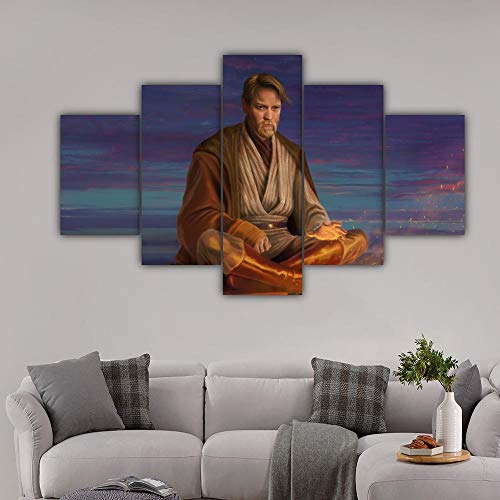 45Tdfc 5 Piezas Cuadro En Lienzo OBI WAN Kenobi Impresión Material Tejido No Tejido Impresión Artística Imagen Gráfica Decoracion De Pared 150X80 Cm