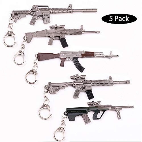 5X Arma Guns Pistola 3D Modelo Llavero de Metal, TLongitud Unos 12cm, Regalo Accesorios Cosas Objetos para Niños Hombre Juego Fans, PUBG Modelo de Rifle Francotirador [M16A4 Scar-L AKM M416 AUG]