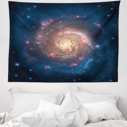 ABAKUHAUS Espacio Exterior Tapiz de Pared y Cubrecama Suave, Espiral Místico Galaxia Expansión Vía Láctea Planeta Astros, Resistente a la Suciedad, 150 x 110 cm, Azul Petróleo