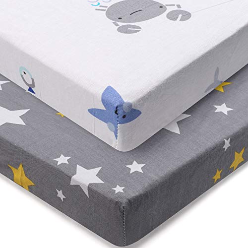 ABirdon 2 Piezas Sábanas Cuna Bebe, Sábanas Capazo Infantiles 100% Algodón, Bajo Encogerse, Tintes de Impresión Activos, Sabanas Bajeras Suave Transpirable para Colchon de 120 x 60 cm o 140 x 70 cm