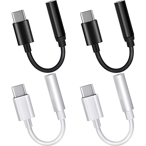 Adaptador de Conector para Auriculares USB C de 4 Piezas, Tipo C a Cable de Audio Auxiliar Hembra de 3,5 mm, Blanco y Negro