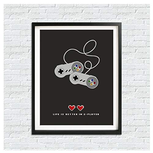 AdoDecor Life is Better in 2 Player Gamer Poster Prints Modern Minimalist Gaming Canvas Painting Cuadro de Pared Decoración de la habitación de los niños 50x72cm sin Marco